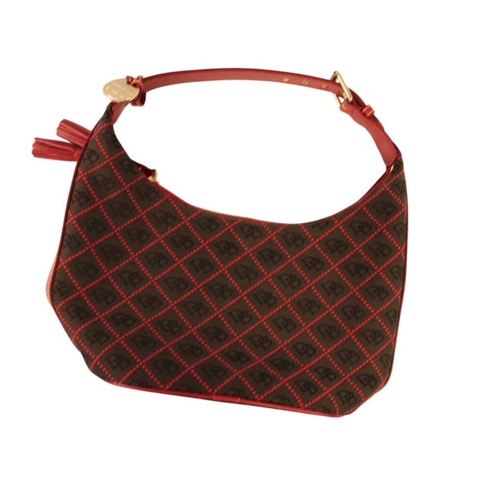 Dooney & Bourke Handbag Brown/Red Monogram Canvas Hobo Bag Fall Free Shipping